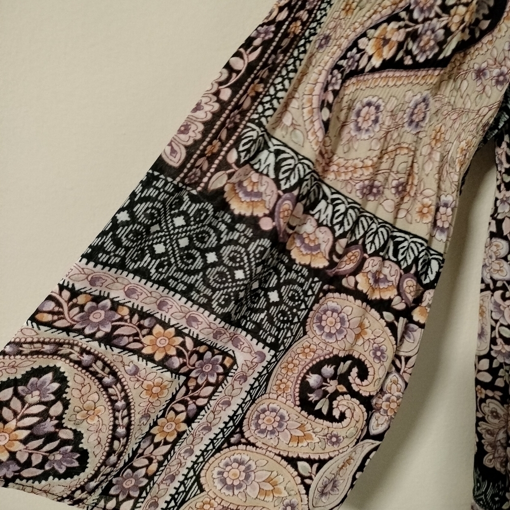Floral & Ivy Size Medium Peasant Floral Blouse Shirt Boho Vibe Pleated Peasant - Picture 3 of 7